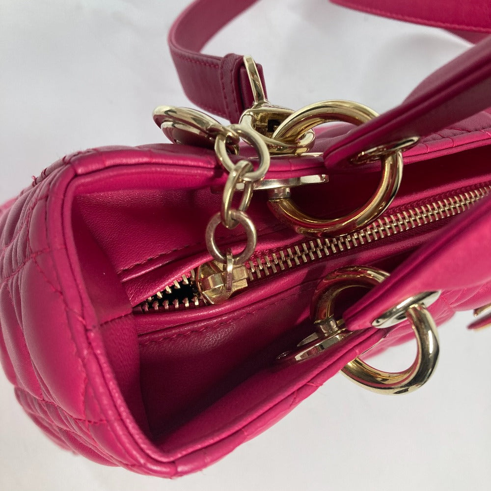 Dior 斜め掛け レディディオール Ladydior トートバッグ カバン ショルダーバッグ 2WAYバッグ ハンドバッグ ラムスキン レディース ピンク