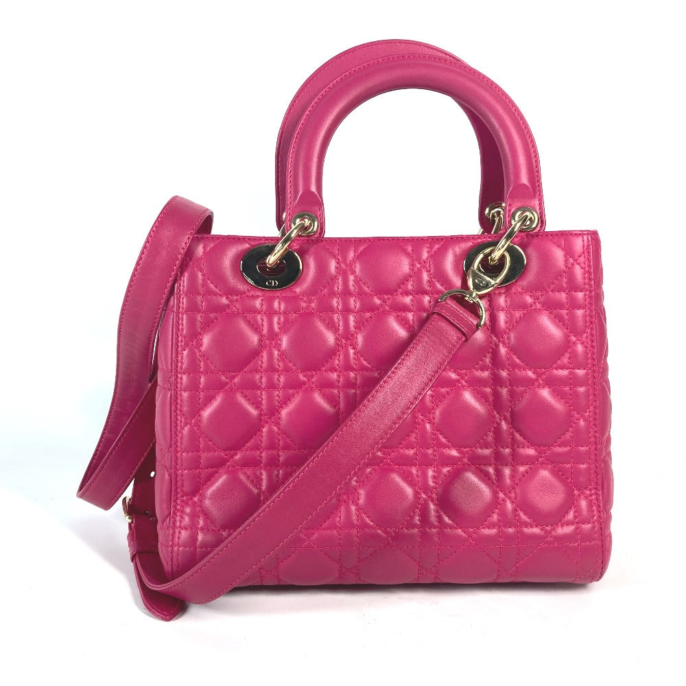 Dior 斜め掛け レディディオール Ladydior トートバッグ カバン ショルダーバッグ 2WAYバッグ ハンドバッグ ラムスキン レディース ピンク