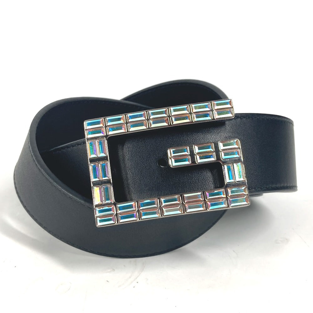 GUCCI 550106 Sequined GG Logo Crystal Trouser Belt Leather Belt Women's Black