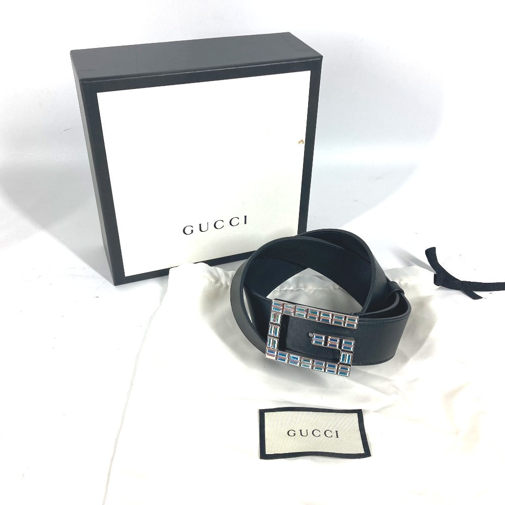 GUCCI 550106 Sequined GG Logo Crystal Trouser Belt Leather Belt Women's Black