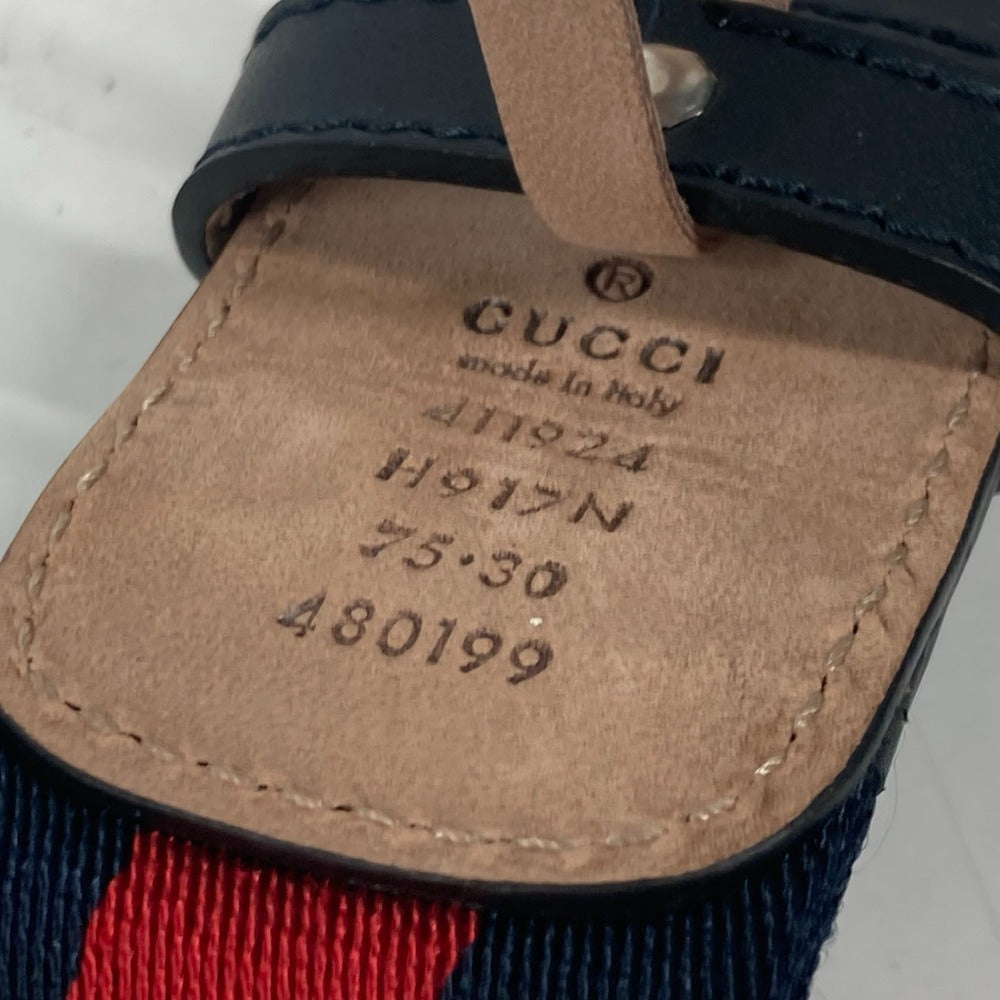 GUCCI 411924 GG Interlocking G Belt, Accessory, Pants Belt, Leather/Canvas, Women's, Navy