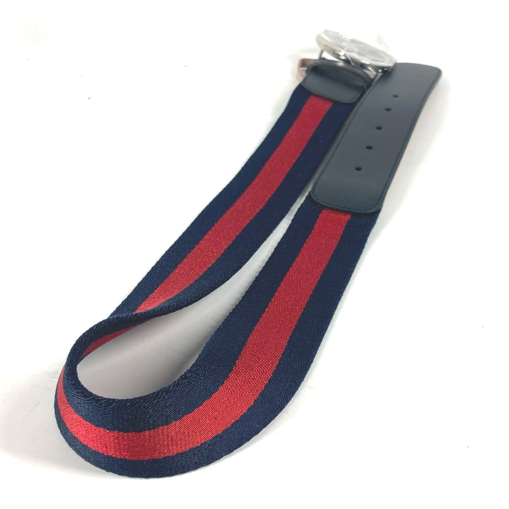 GUCCI 411924 GG Interlocking G Belt, Accessory, Pants Belt, Leather/Canvas, Women's, Navy