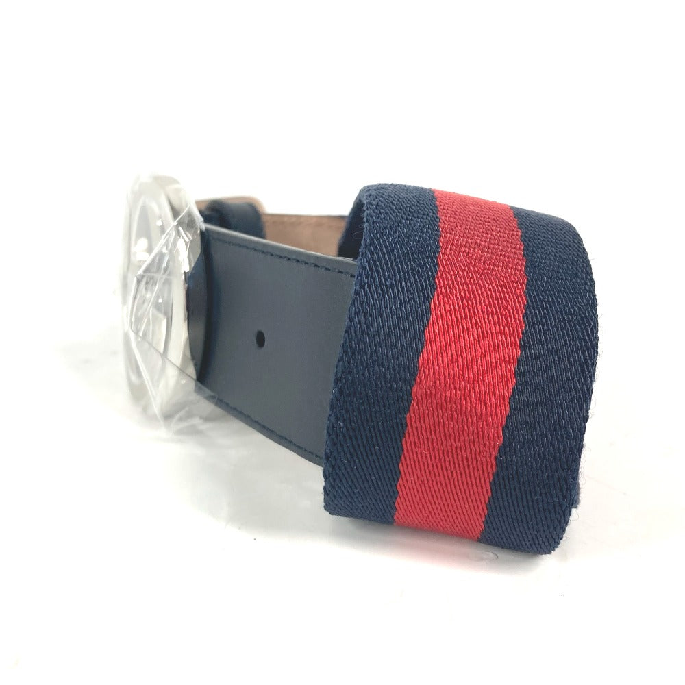 GUCCI 411924 GG Interlocking G Belt, Accessory, Pants Belt, Leather/Canvas, Women's, Navy