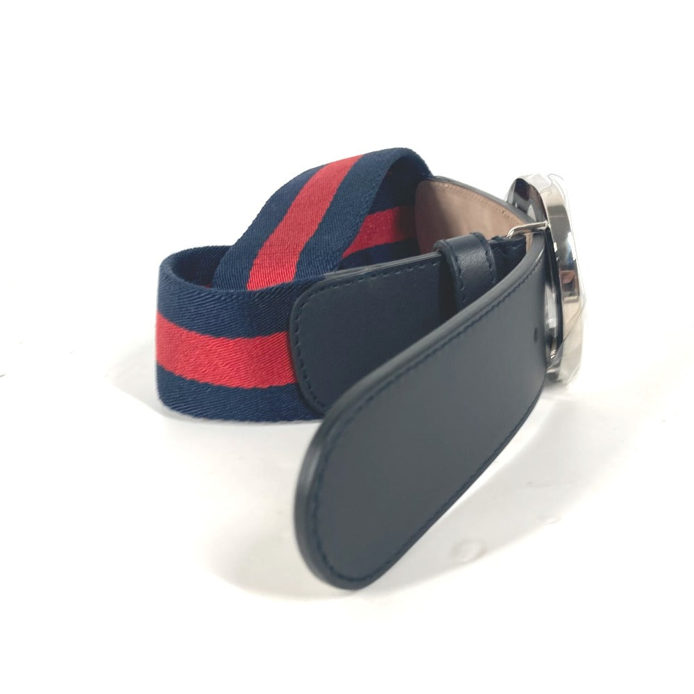 GUCCI 411924 GG Interlocking G Belt, Accessory, Pants Belt, Leather/Canvas, Women's, Navy