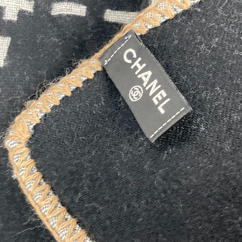 CHANEL 大判 ロゴ ポーチ付き インテリア ひざかけ ブランケット ウール レディース ブラック