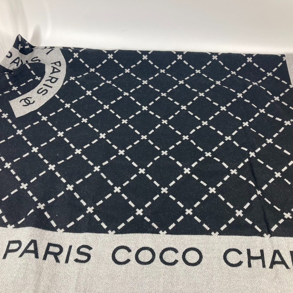 CHANEL 大判 ロゴ ポーチ付き インテリア ひざかけ ブランケット ウール レディース ブラック