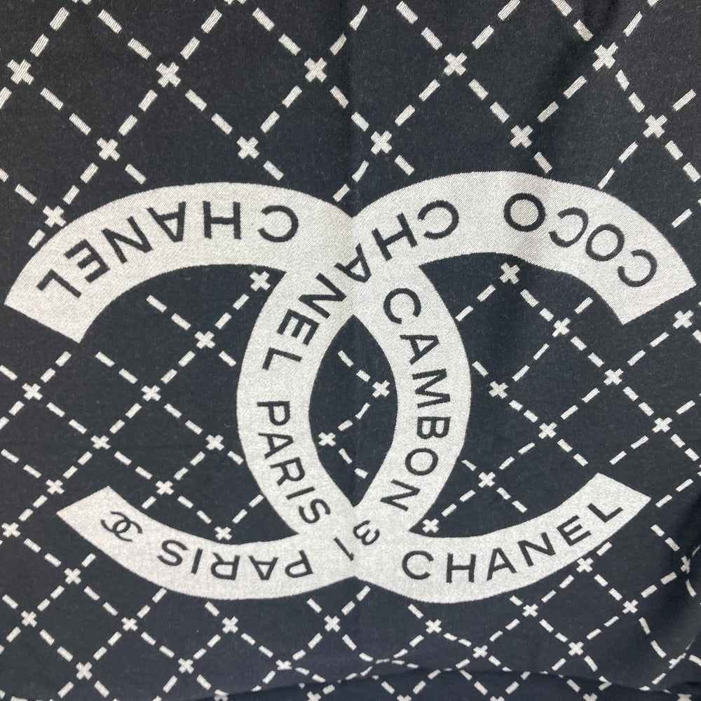 CHANEL 大判 ロゴ ポーチ付き インテリア ひざかけ ブランケット ウール レディース ブラック