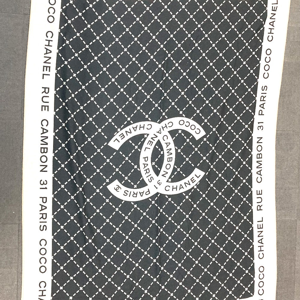 CHANEL 大判 ロゴ ポーチ付き インテリア ひざかけ ブランケット ウール レディース ブラック