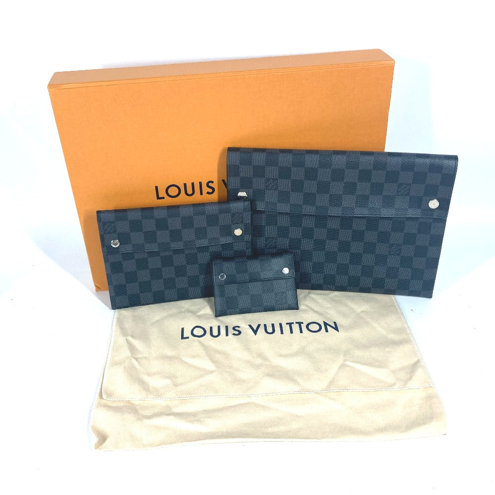 LOUIS VUITTON N60255 ダミエグラフィット アルファ トリプルポーチ カバン 3つセット 長財布 カードケース クラッチバッグ ダミエグラフィットキャンバス メンズ ブラック