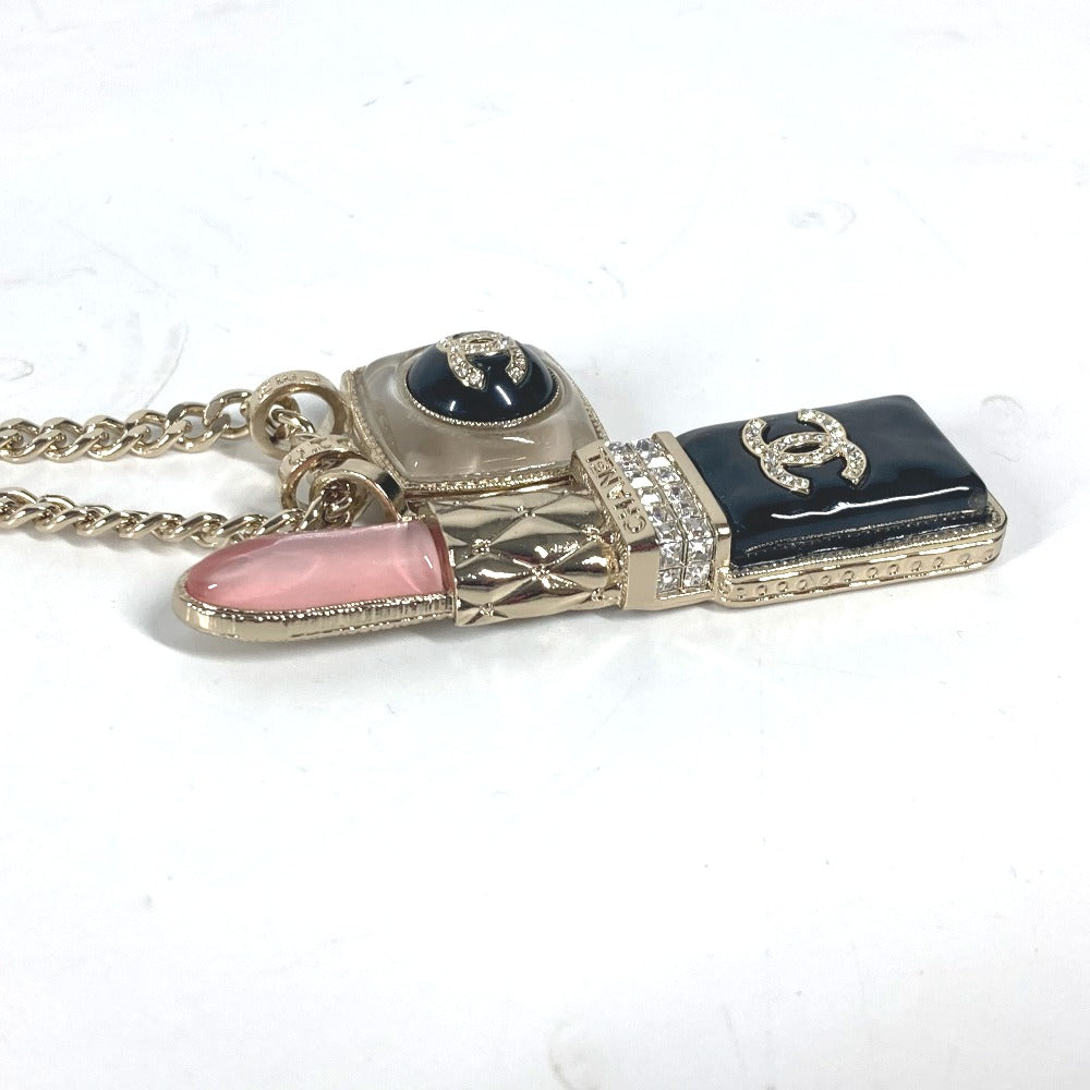 CHANEL 22C CC ココマーク ラインストーン 口紅 リップ ロングネックレス アクセサリー チェーン ネックレス メタル レディース ゴールド