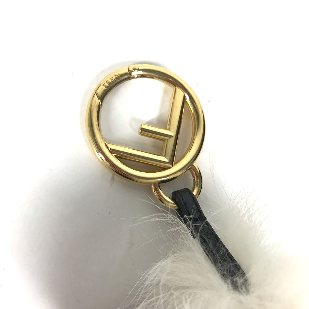 FENDI ファー ラインストーン ズッカ ロゴ モンスター スペースモンキー キーホルダー 猿 バッグチャーム キャンバス レディース ブラウン
