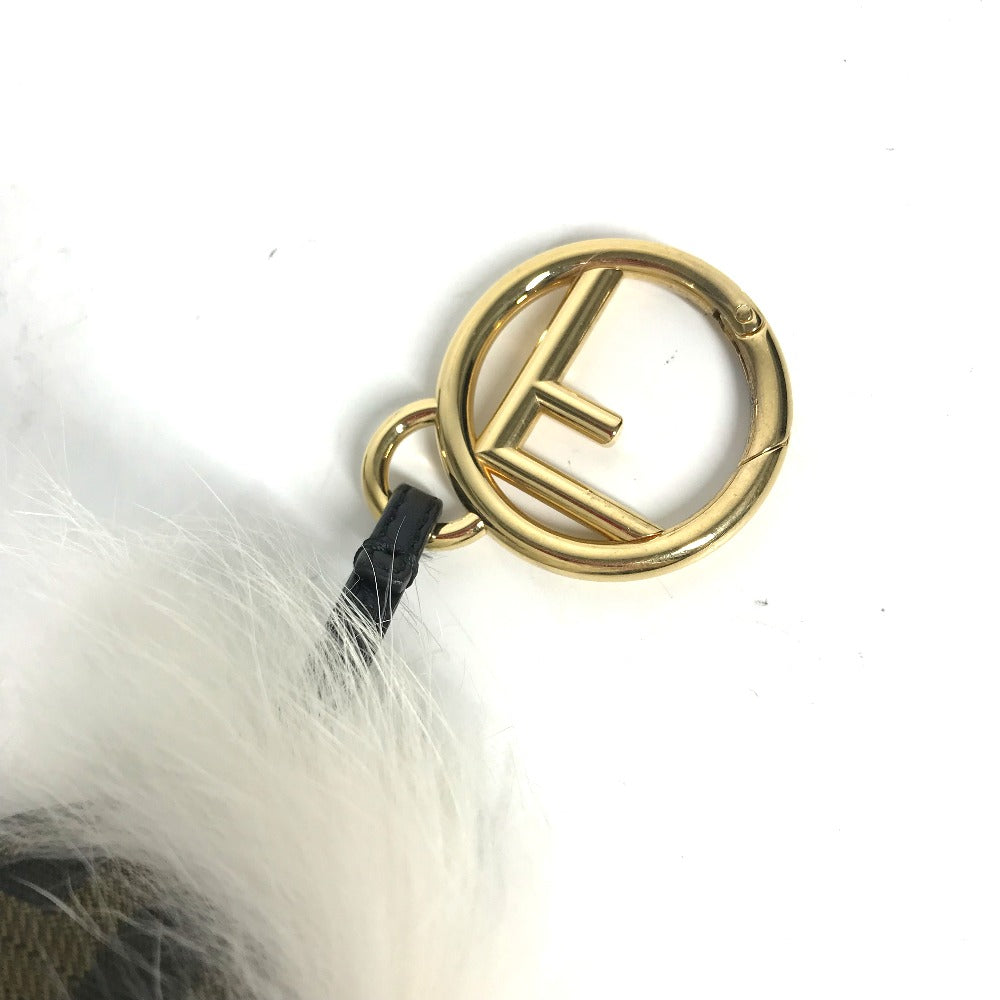 FENDI ファー ラインストーン ズッカ ロゴ モンスター スペースモンキー キーホルダー 猿 バッグチャーム キャンバス レディース ブラウン