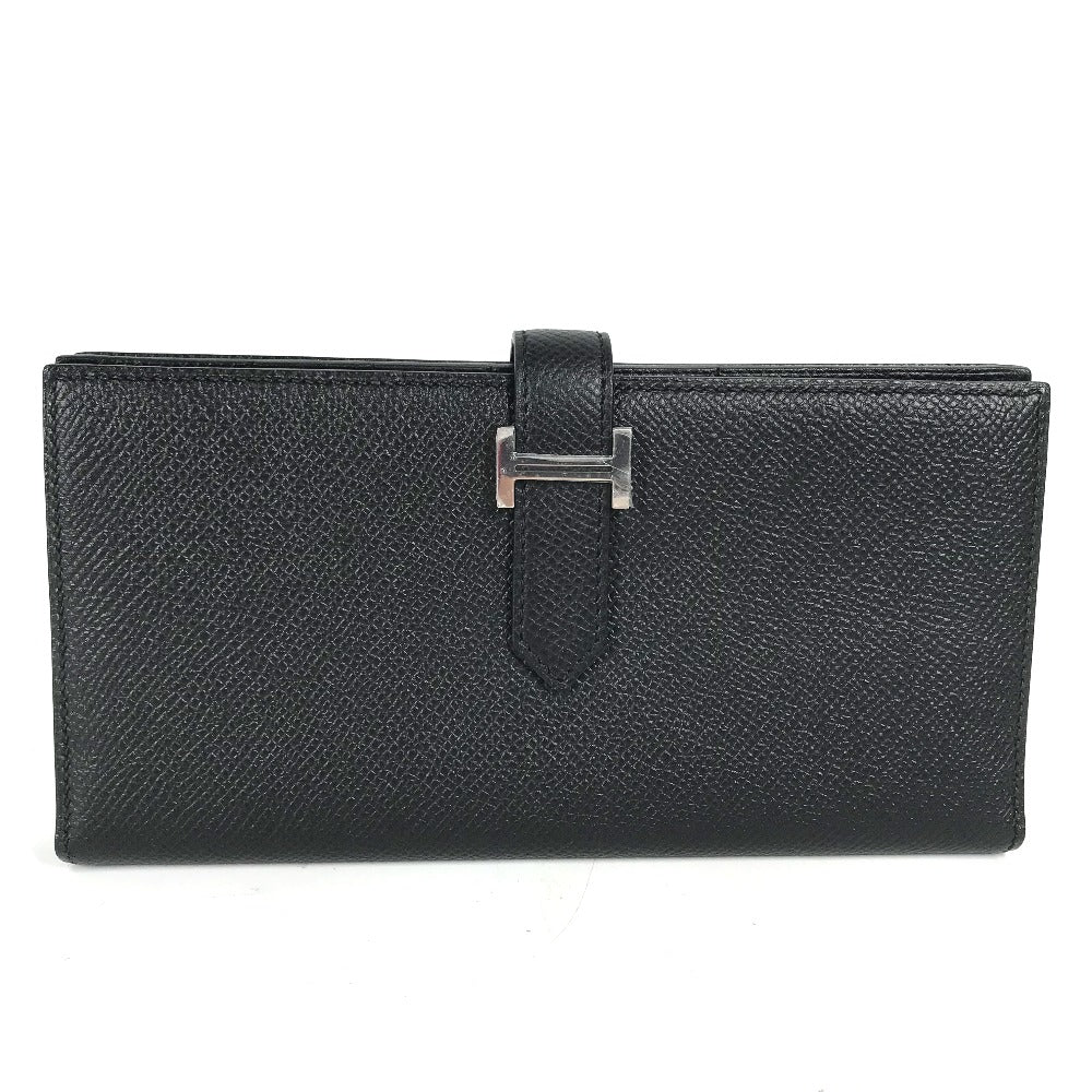HERMES Hロゴ ベアンスフレ 2つ折り ロングウォレット 長財布 エプソン ユニセックス ブラック