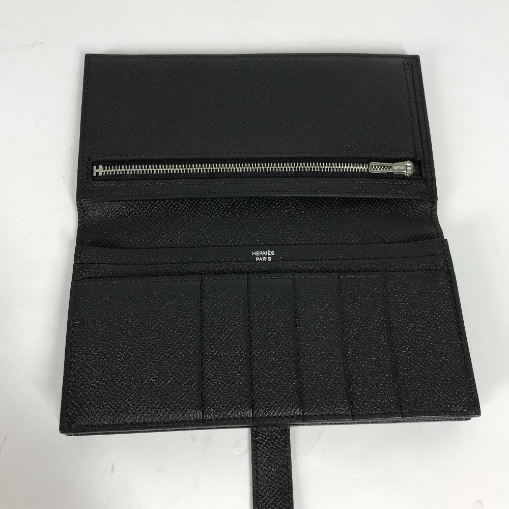 HERMES Hロゴ ベアンスフレ 2つ折り ロングウォレット 長財布 エプソン ユニセックス ブラック