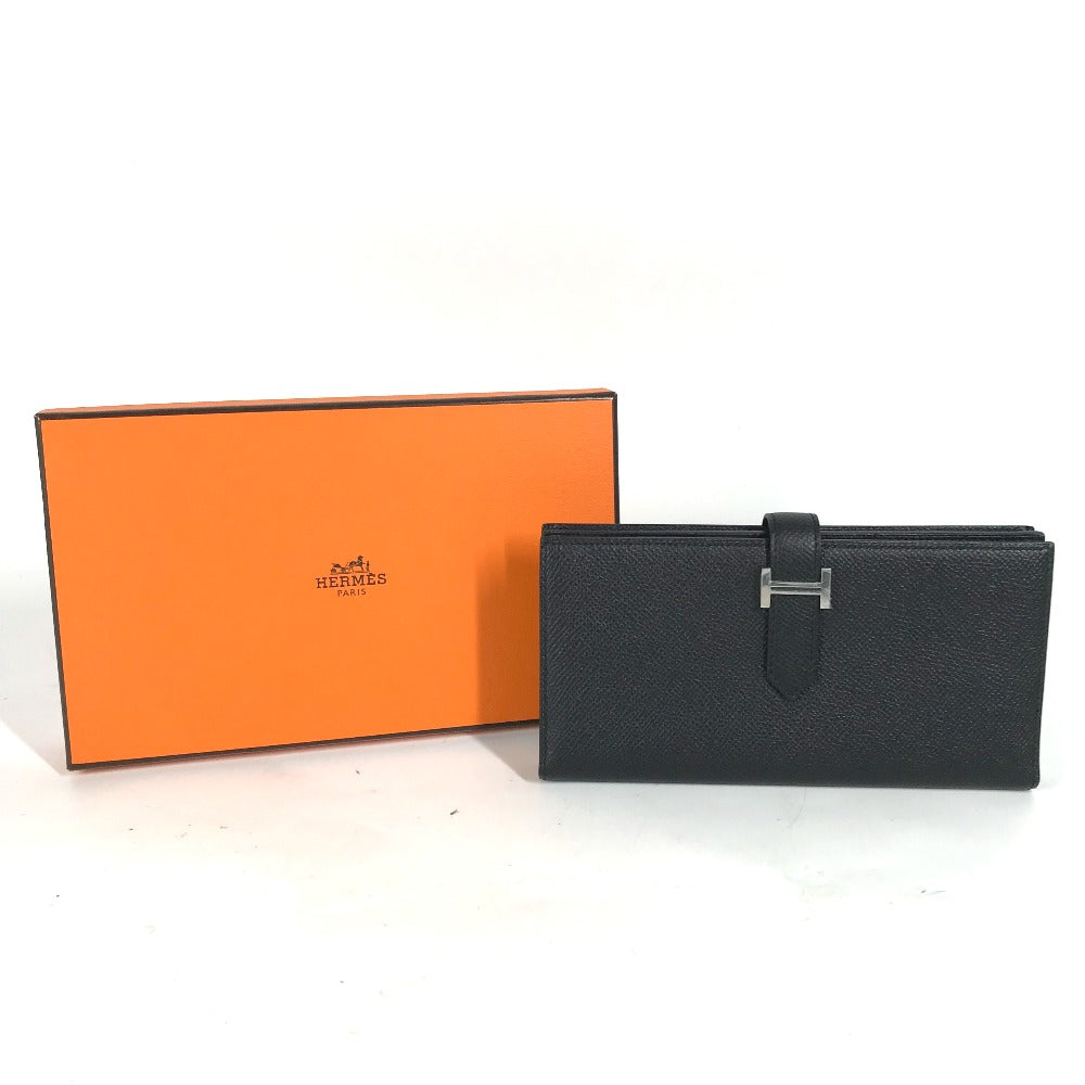 HERMES Hロゴ ベアンスフレ 2つ折り ロングウォレット 長財布 エプソン ユニセックス ブラック