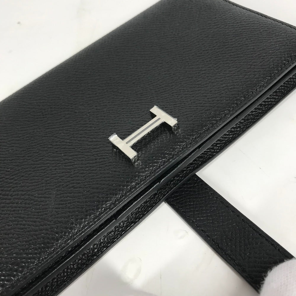 HERMES Hロゴ ベアンスフレ 2つ折り ロングウォレット 長財布 エプソン ユニセックス ブラック