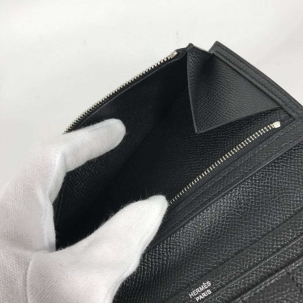 HERMES Hロゴ ベアンスフレ 2つ折り ロングウォレット 長財布 エプソン ユニセックス ブラック