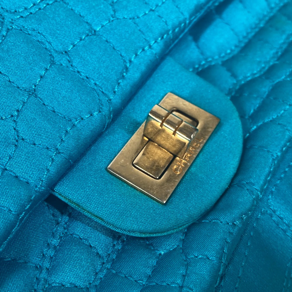 CHANEL 斜め掛け チェーンバッグ Wチェーン 2.55金具 マトラッセ ミラー付き 鏡 ショルダーバッグ ナイロン レディース ブルー