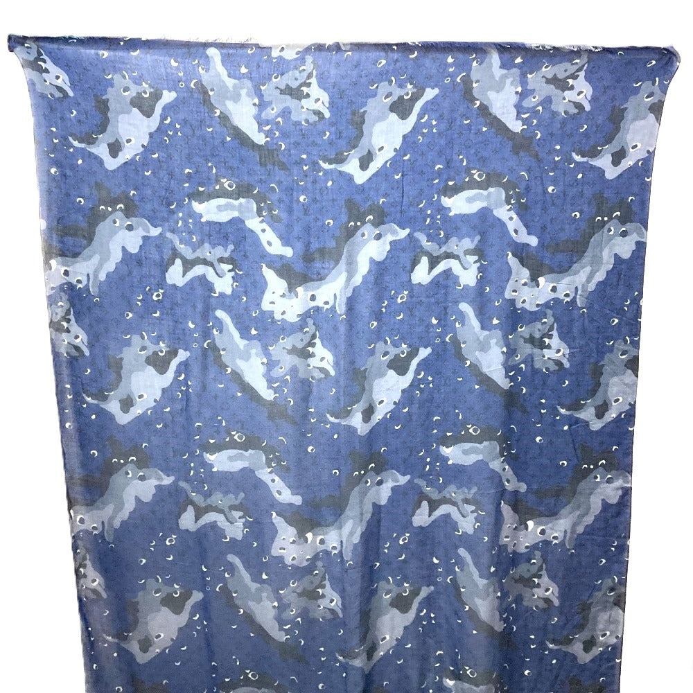 LOUIS VUITTON MP2546 モノグラム カモフラージュ ストール ショール フリンジ マフラー 迷彩 大判 ストール カシミヤ ユニセックス ブルー