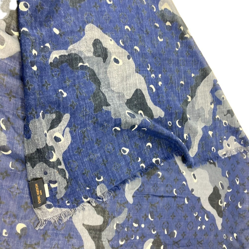 LOUIS VUITTON MP2546 モノグラム カモフラージュ ストール ショール フリンジ マフラー 迷彩 大判 ストール カシミヤ ユニセックス ブルー