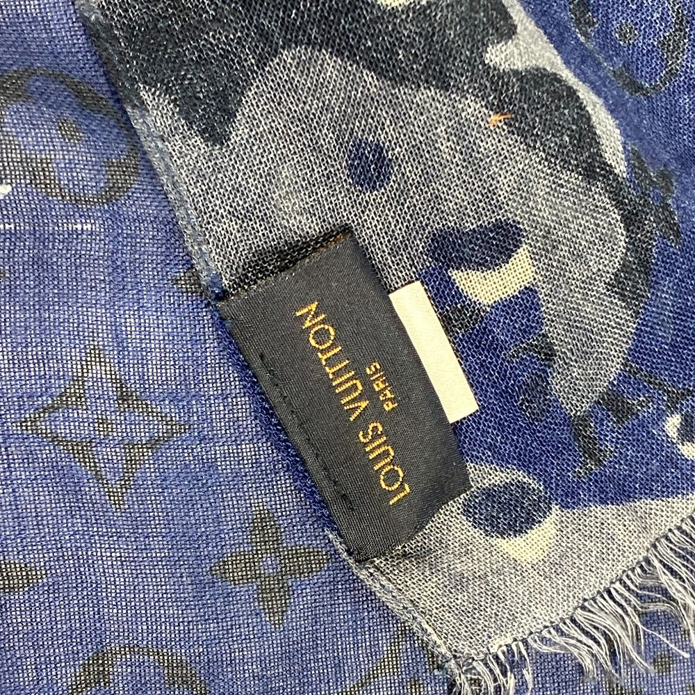 LOUIS VUITTON MP2546 モノグラム カモフラージュ ストール ショール フリンジ マフラー 迷彩 大判 ストール カシミヤ ユニセックス ブルー