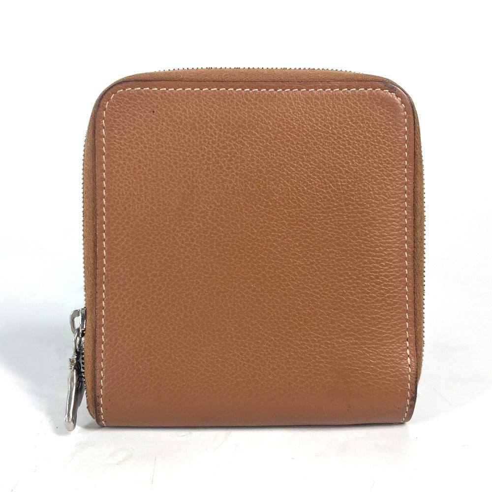HERMES ラウンドファスナー ジップアンゴーホース コンパクトウォレット 札入れ 2つ折り財布 レザー ユニセックス ブラウン