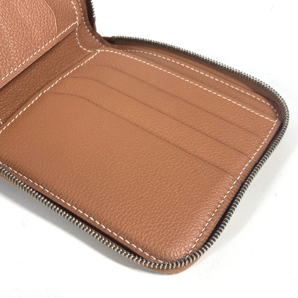HERMES ラウンドファスナー ジップアンゴーホース コンパクトウォレット 札入れ 2つ折り財布 レザー ユニセックス ブラウン