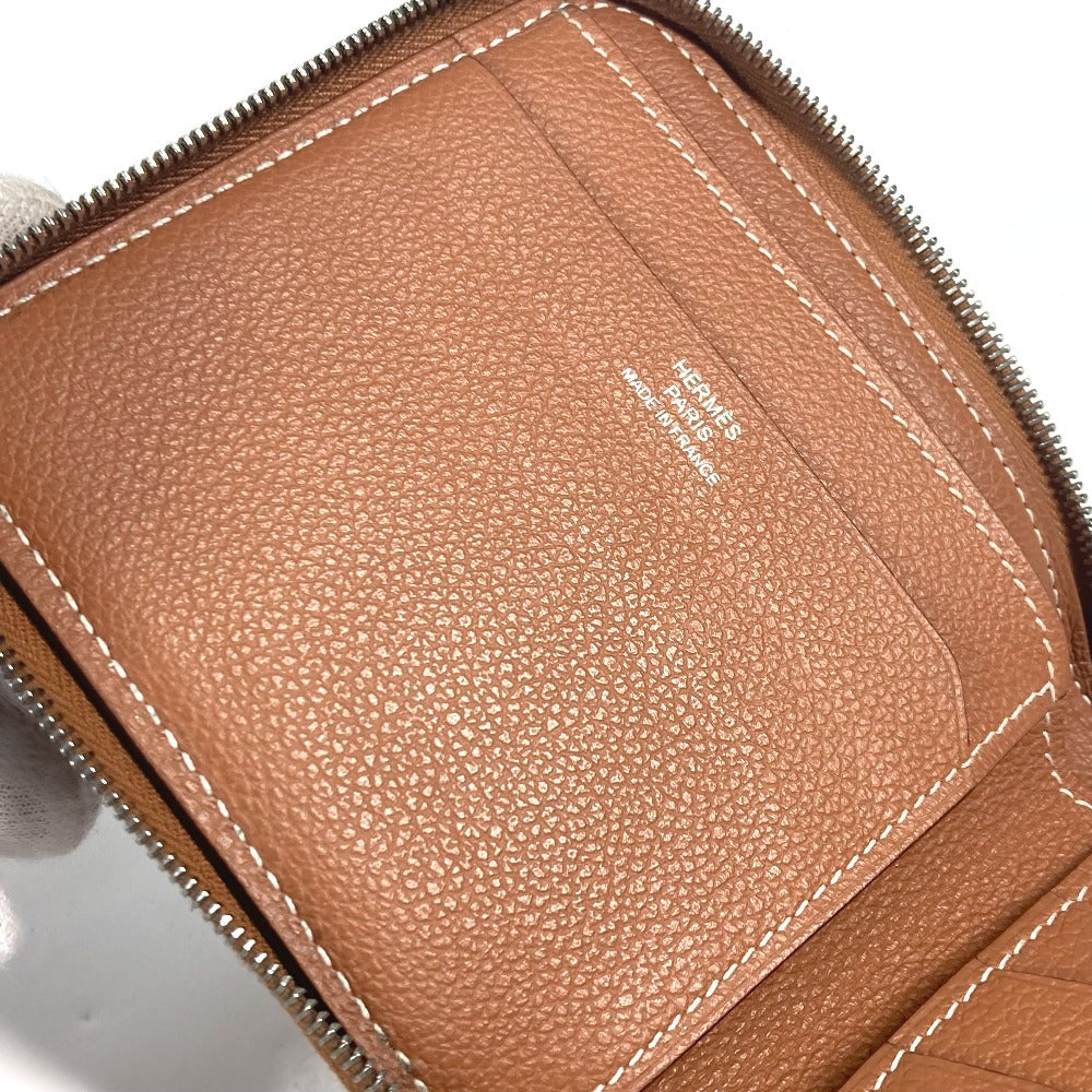 HERMES ラウンドファスナー ジップアンゴーホース コンパクトウォレット 札入れ 2つ折り財布 レザー ユニセックス ブラウン