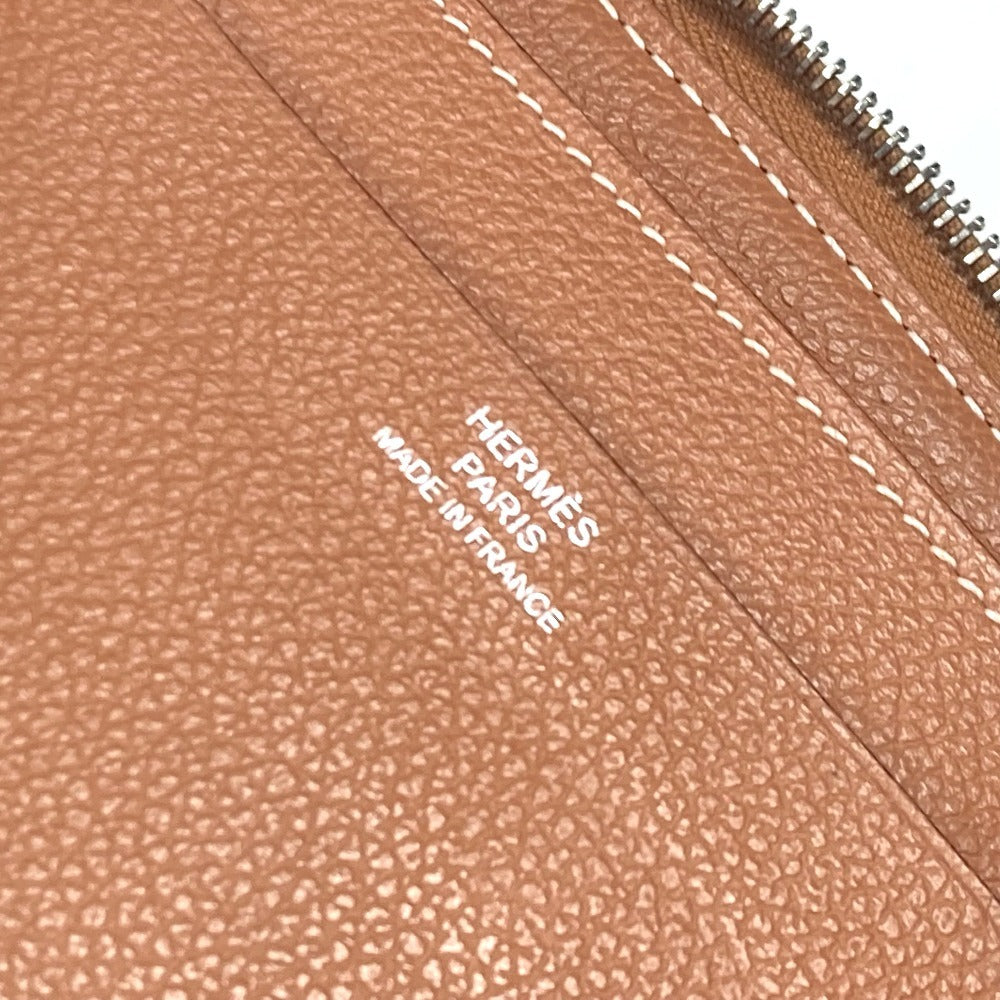 HERMES ラウンドファスナー ジップアンゴーホース コンパクトウォレット 札入れ 2つ折り財布 レザー ユニセックス ブラウン