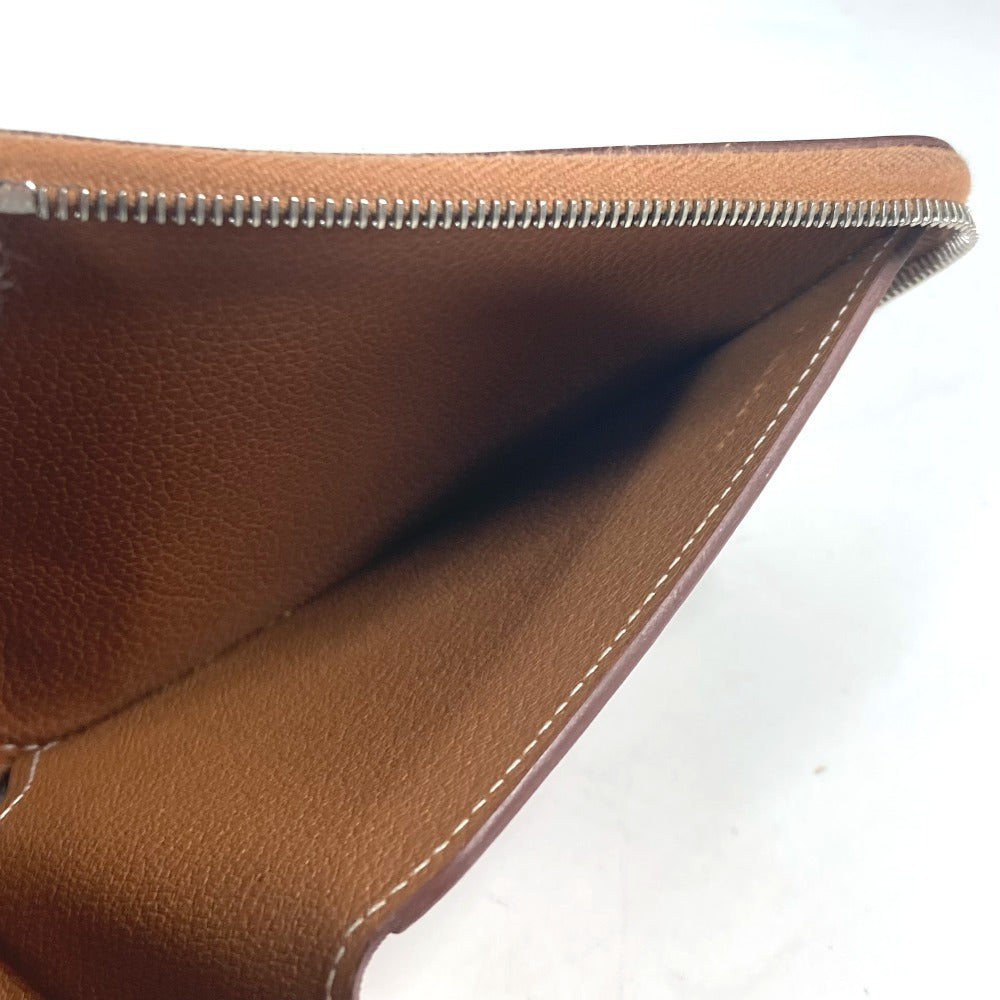HERMES ラウンドファスナー ジップアンゴーホース コンパクトウォレット 札入れ 2つ折り財布 レザー ユニセックス ブラウン