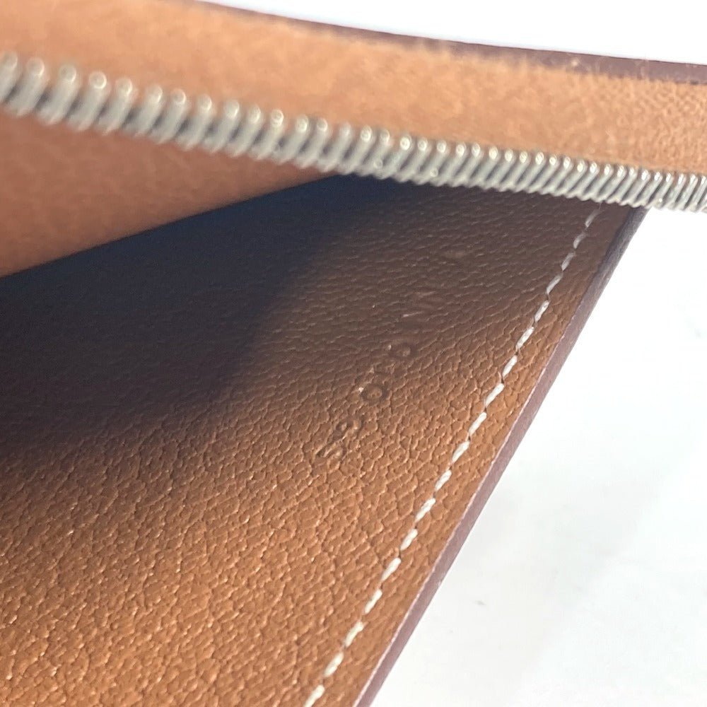 HERMES ラウンドファスナー ジップアンゴーホース コンパクトウォレット 札入れ 2つ折り財布 レザー ユニセックス ブラウン
