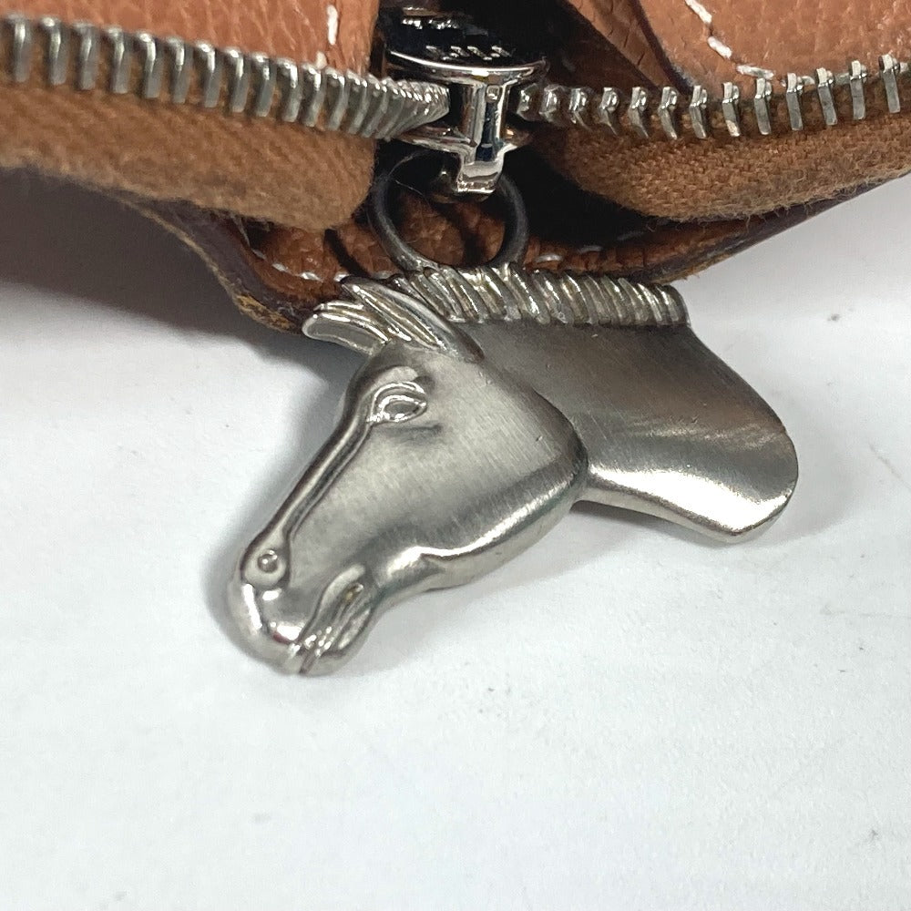HERMES ラウンドファスナー ジップアンゴーホース コンパクトウォレット 札入れ 2つ折り財布 レザー ユニセックス ブラウン