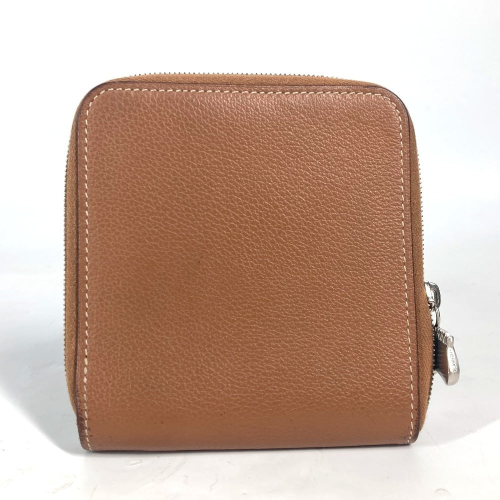 HERMES ラウンドファスナー ジップアンゴーホース コンパクトウォレット 札入れ 2つ折り財布 レザー ユニセックス ブラウン