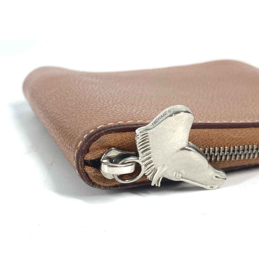 HERMES ラウンドファスナー ジップアンゴーホース コンパクトウォレット 札入れ 2つ折り財布 レザー ユニセックス ブラウン