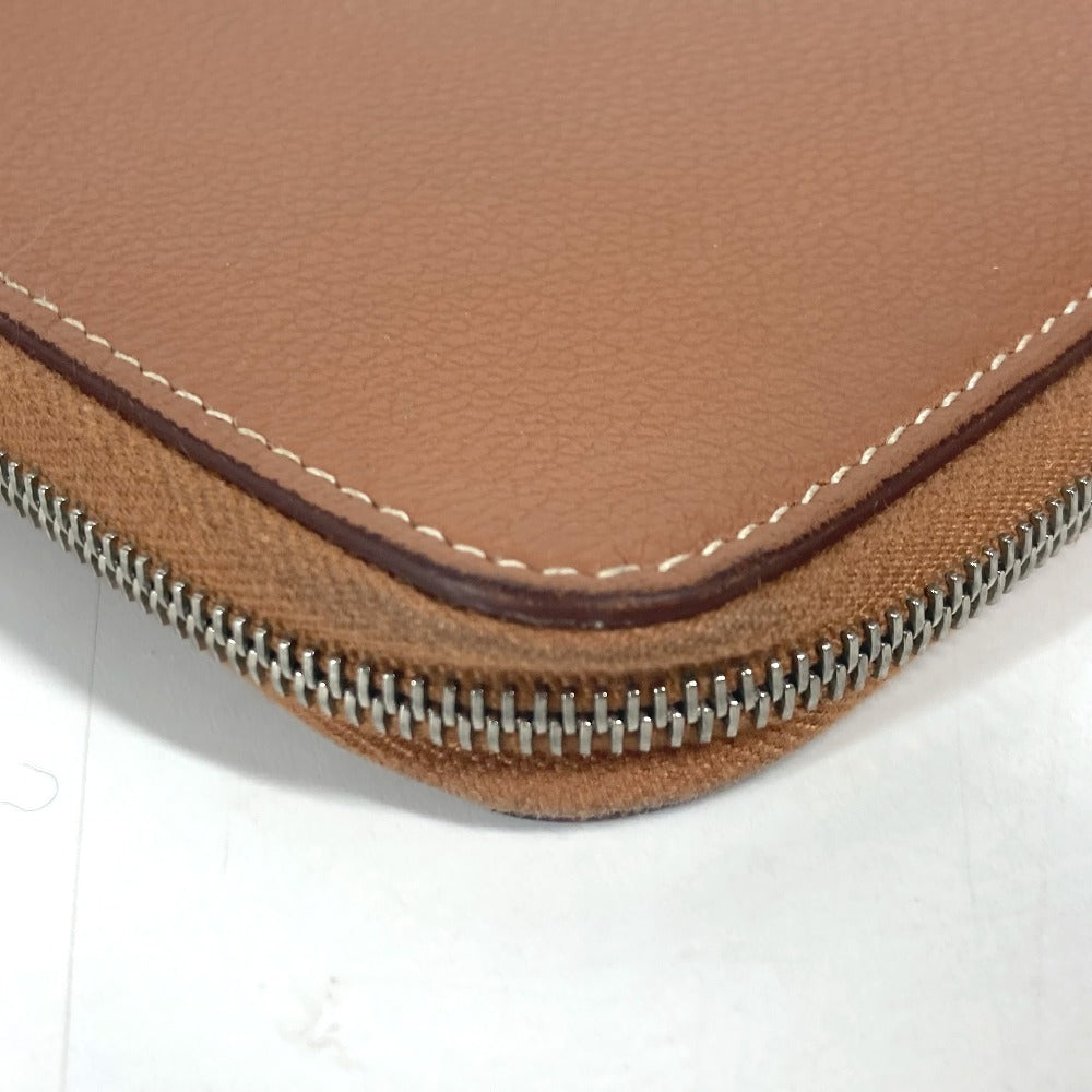 HERMES ラウンドファスナー ジップアンゴーホース コンパクトウォレット 札入れ 2つ折り財布 レザー ユニセックス ブラウン