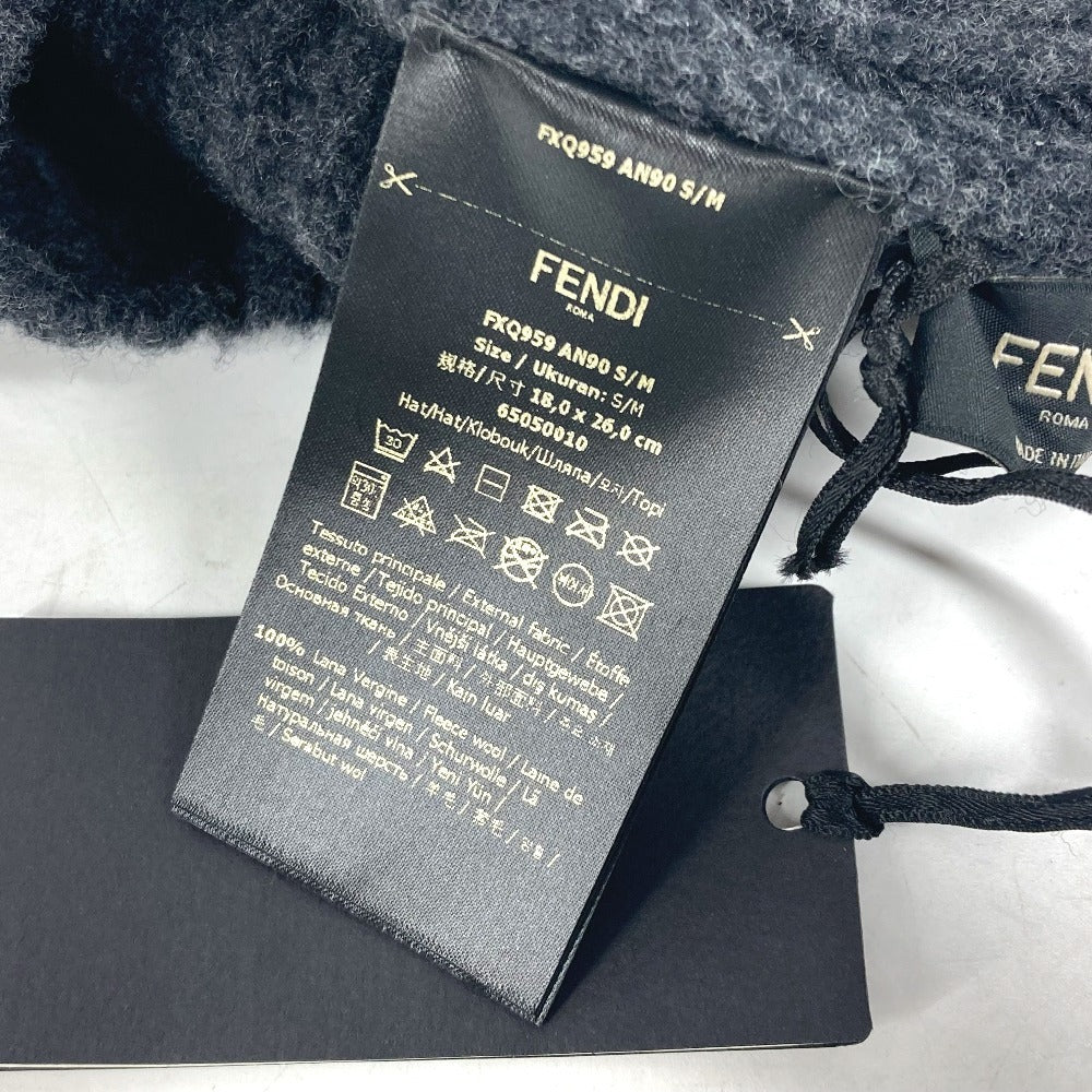 FENDI FXQ959 ロゴ ポケット付き ビーニー 帽子 ニット帽 ニットキャップ ニット帽 ウール ユニセックス グレー