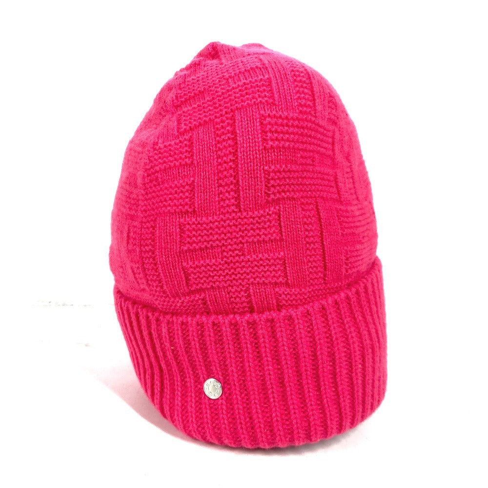 HERMES Serie H Logo Fragrance Beanie Hat Knit Cap Wool Women's Pink