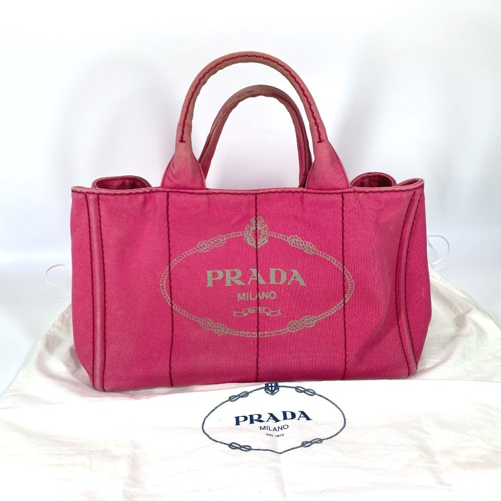 PRADA 1BG642 カナパ ロゴ M カバン ハンドバッグ トートバッグ キャンバス レディース ピンク