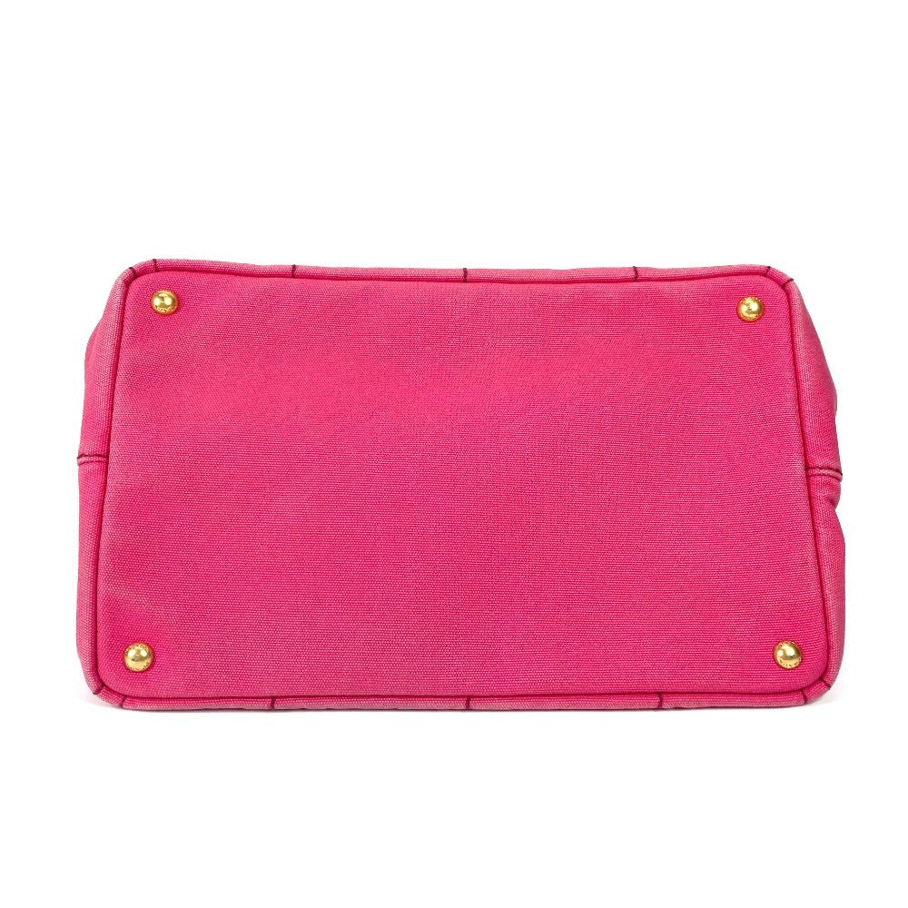 PRADA 1BG642 カナパ ロゴ M カバン ハンドバッグ トートバッグ キャンバス レディース ピンク