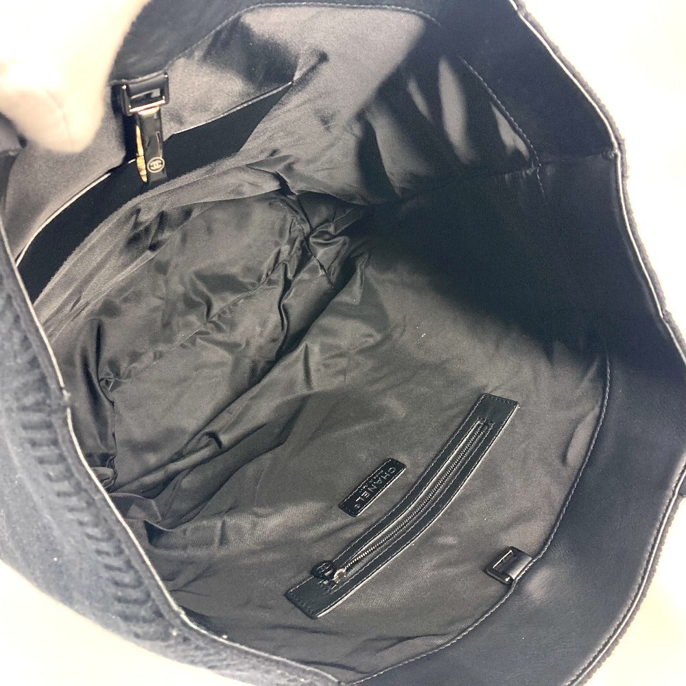 CHANEL CC ココマーク ロゴ 縦型トート トートバッグ カバン 肩掛け ショルダーバッグ ニット/レザー レディース ブラック