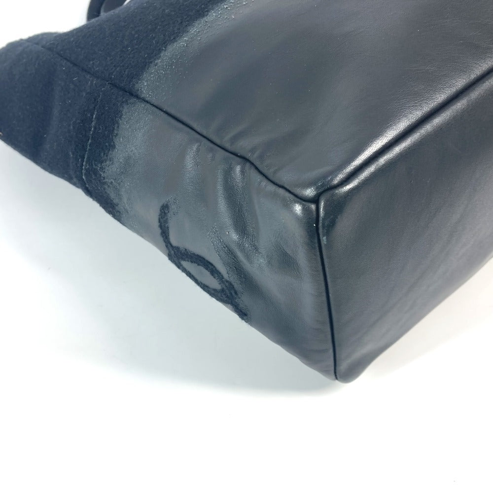 CHANEL CC ココマーク ロゴ 縦型トート トートバッグ カバン 肩掛け ショルダーバッグ ニット/レザー レディース ブラック