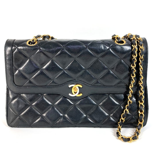 CHANEL マトラッセ キルティング CC ココマーク パリ限定 マトラッセ28 カバン バッグ Wチェーン 斜め掛け フラップ ショルダーバッグ ラムスキン レディース ブラック