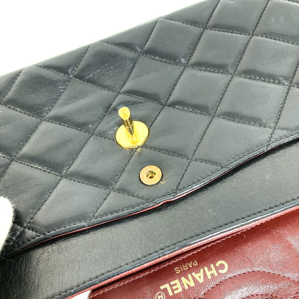 CHANEL マトラッセ キルティング CC ココマーク パリ限定 マトラッセ28 カバン バッグ Wチェーン 斜め掛け フラップ ショルダーバッグ ラムスキン レディース ブラック