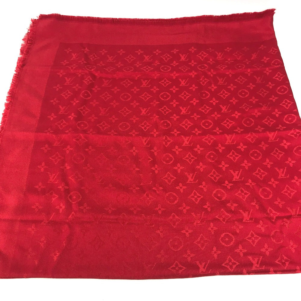 LOUIS VUITTON モノグラム ストール マフラー フリンジ ショール ウール レディース レッド