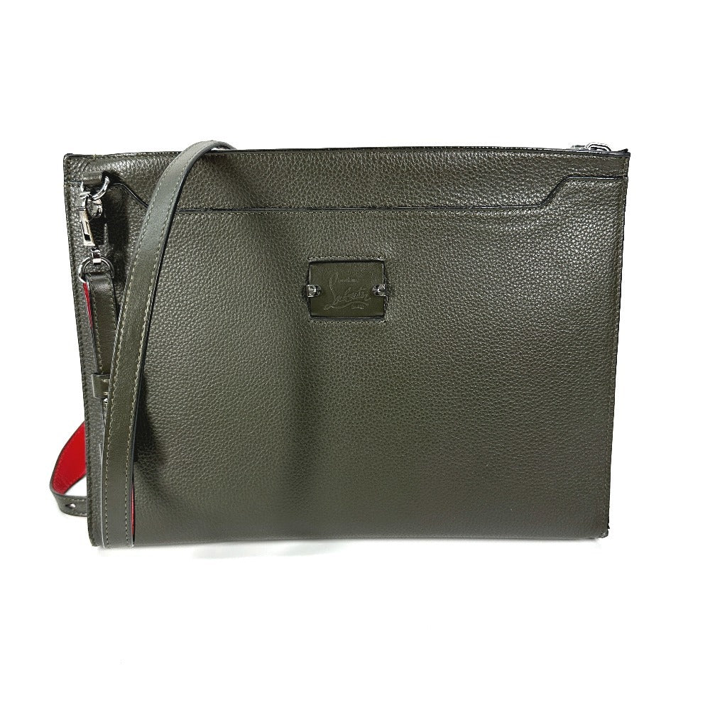 Christian Louboutin ロゴ 2WAYバッグ ポシェット クラッチバッグ ショルダーバッグ レザー ユニセックス カーキ