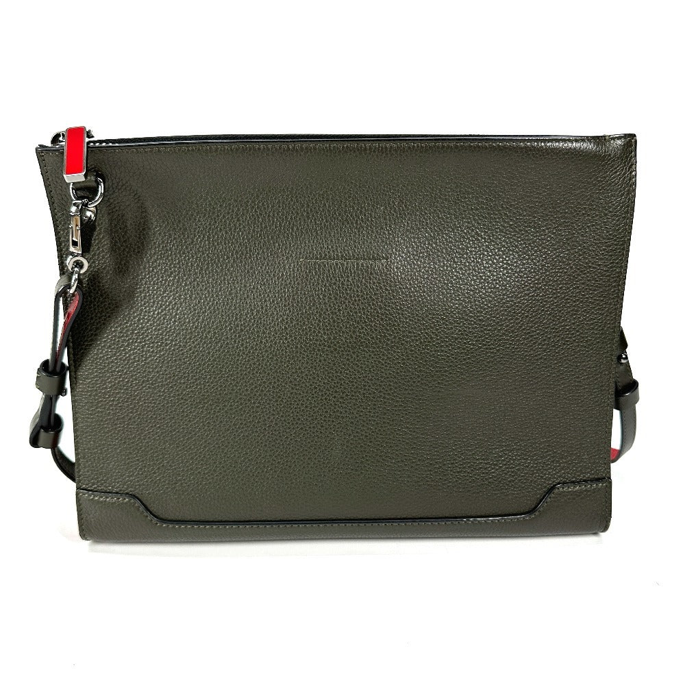 Christian Louboutin ロゴ 2WAYバッグ ポシェット クラッチバッグ ショルダーバッグ レザー ユニセックス カーキ