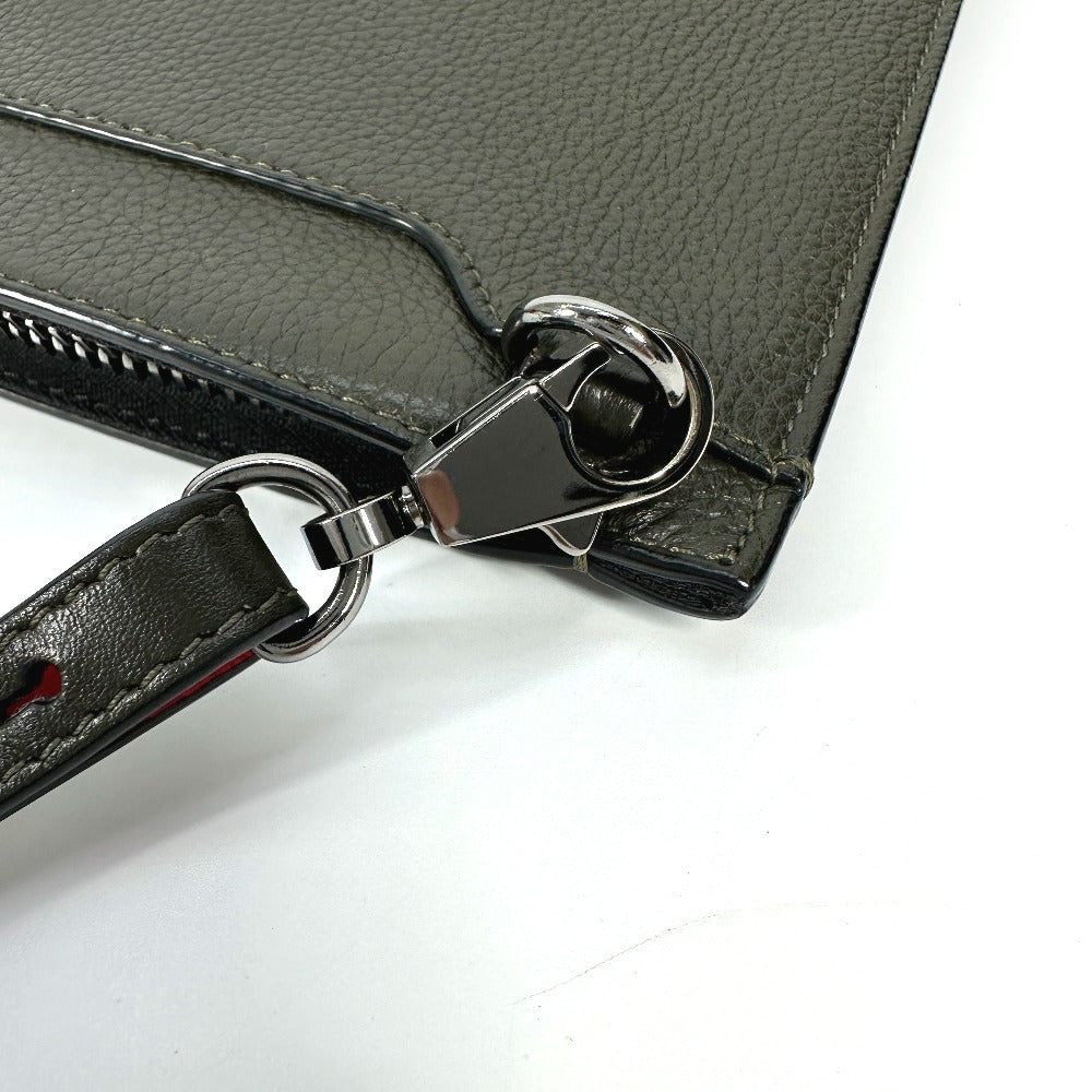 Christian Louboutin ロゴ 2WAYバッグ ポシェット クラッチバッグ ショルダーバッグ レザー ユニセックス カーキ
