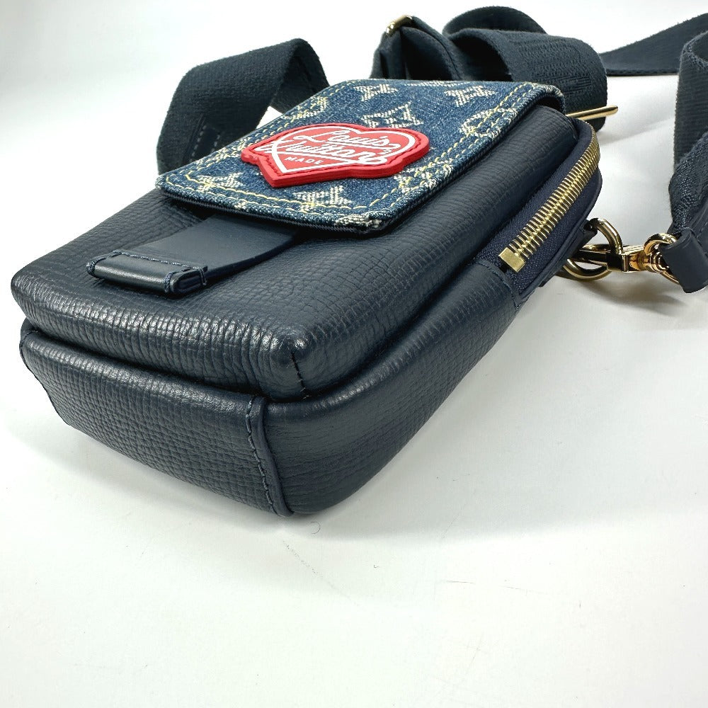 LOUIS VUITTON M81060 モノグラム デニム NIGOコラボ ダブル フォンポーチ カバン ポシェット 斜め掛け ショルダーバッグ デニム ユニセックス ブルー
