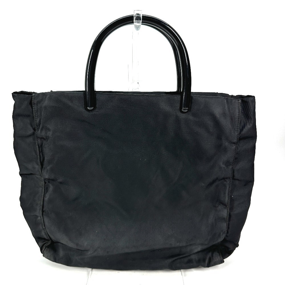 Prada Triangle Logo Plaque Tote Bag with Plastic Handles, Nylon, Unisex, Black