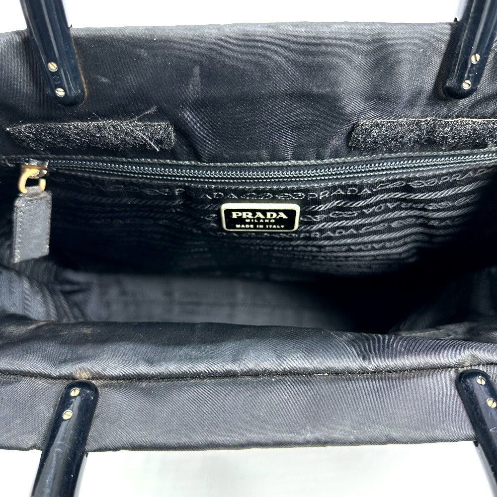 Prada Triangle Logo Plaque Tote Bag with Plastic Handles, Nylon, Unisex, Black